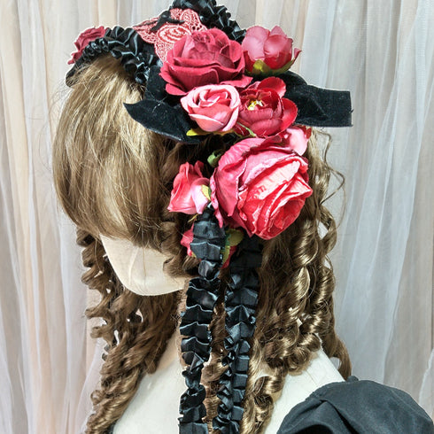 <23011>Black × Bordeaux rose Headdress