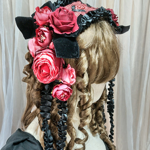 <23011>Black × Bordeaux rose Headdress