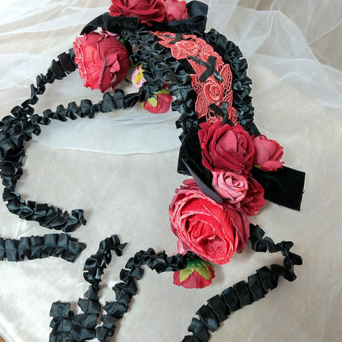 <23011>Black × Bordeaux rose Headdress