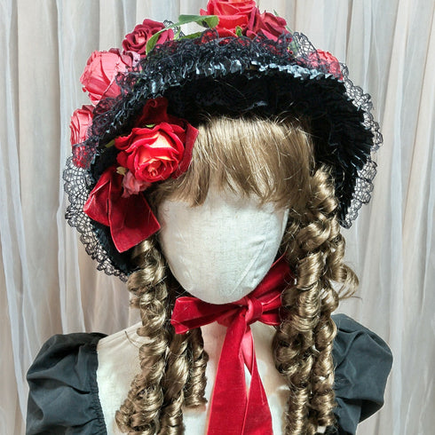 <23013>Black × Bordeaux rose Special Bonnet