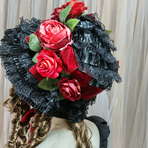 <23013>Black × Bordeaux rose Special Bonnet