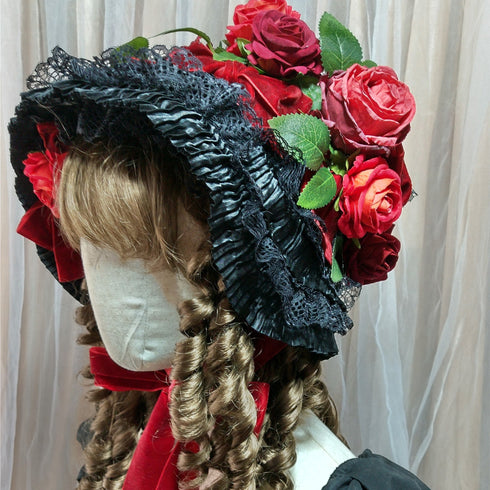 <23013>Black × Bordeaux rose Special Bonnet