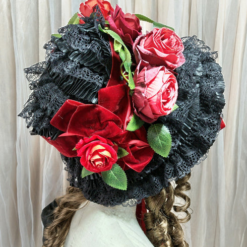 <23013>Black × Bordeaux rose Special Bonnet
