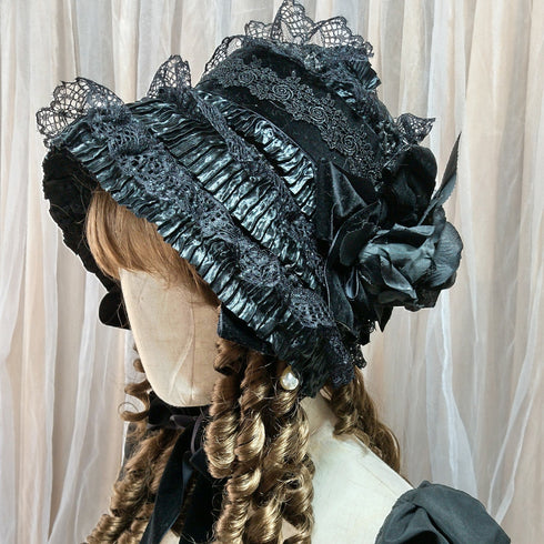 <23014>Black rose Special Bonnet (With pearls)