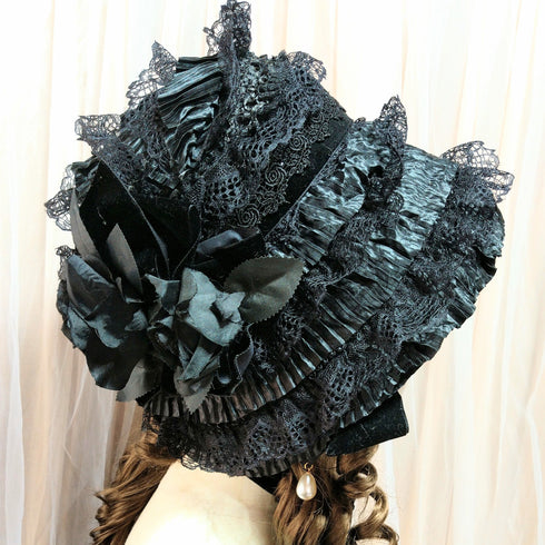 <23014>Black rose Special Bonnet (With pearls)