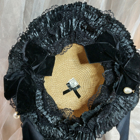 <23014>Black rose Special Bonnet (With pearls)