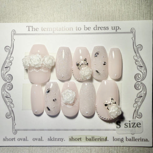 <23019>ピンク白薔薇レース ショートバレリーナ(S)