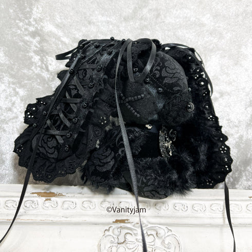 <24008>Black rose patterned SOPPY with corset weave