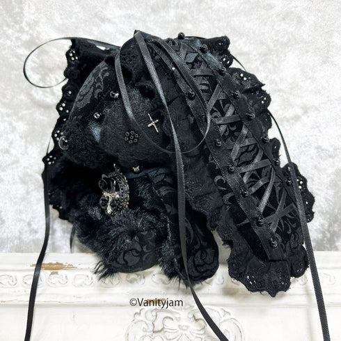 <24008>Black rose patterned SOPPY with corset weave