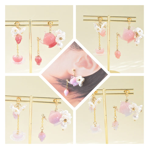 <25012>Dreamy Strawberry Tea Set Saxe to Pink Gradient (Earring)