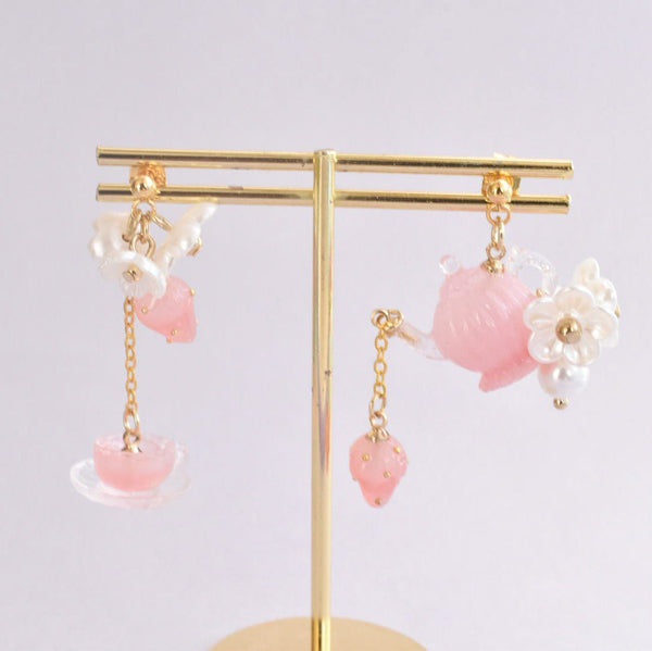 <25014>Dreamy Strawberry Tea Set Pink Gradient (Earring)