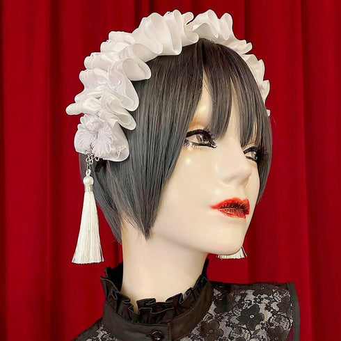 アジアンゴシックタッセルカチューシャ/白×白