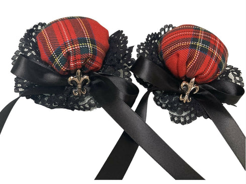 赤黒チェックのお団子ヘアクリップ