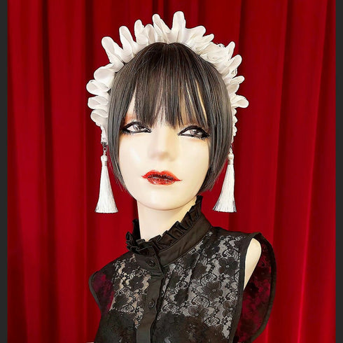 アジアンゴシックタッセルカチューシャ/白×白