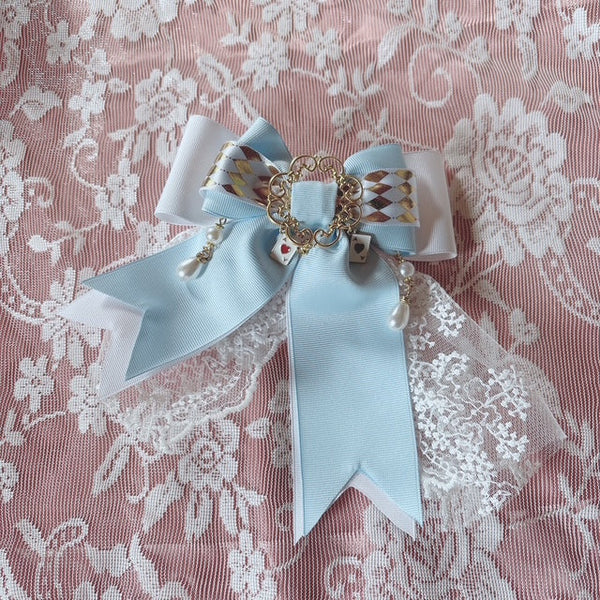 <30009>【B品】Wonderlandリボンヘアクリップ(ブルーホワイト)