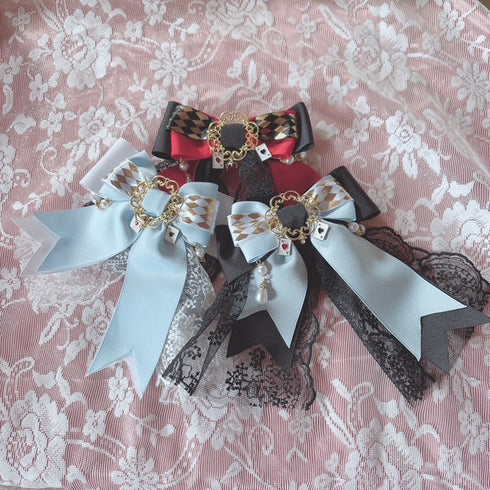 <30009>【B品】Wonderlandリボンヘアクリップ(ブルーホワイト)