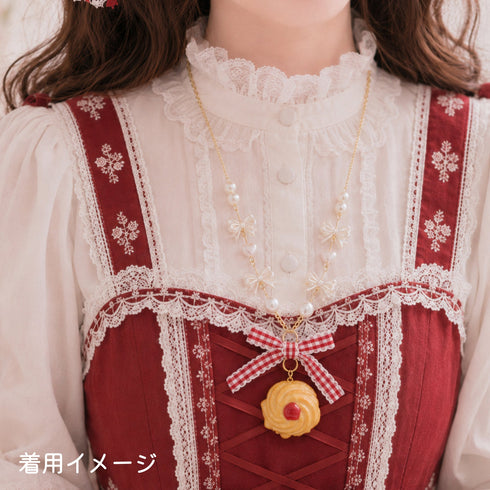 <31001>ジャムクッキーとギンガムリボンのネックレス 赤