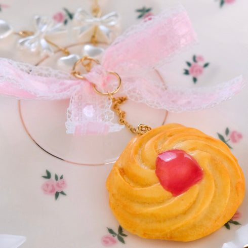 <31002>ジャムクッキーとギンガムリボンのネックレス ピンク