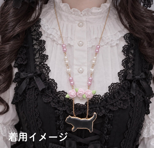 <31009>黒猫クッキーのネックレス お散歩