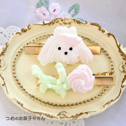 <31012>ホイップヘアクリップ わんちゃん薔薇