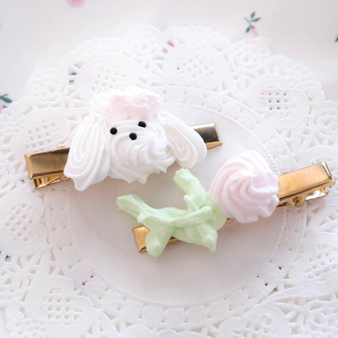 <31012>ホイップヘアクリップ わんちゃん薔薇