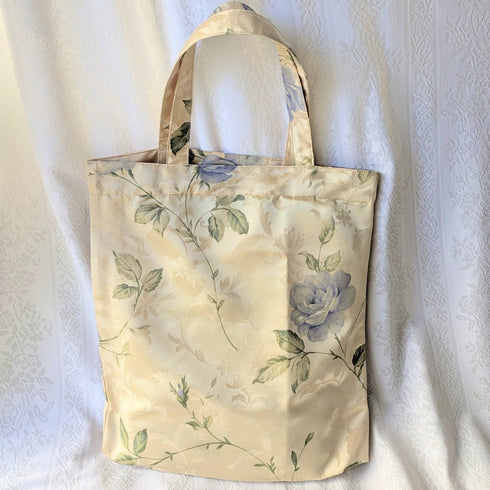 <35027>花柄トートバッグ ベージュ×青系