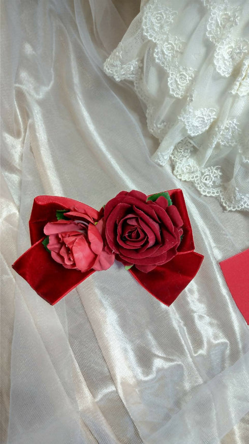 ボルドー薔薇リボン白スペシャルフェルトハット