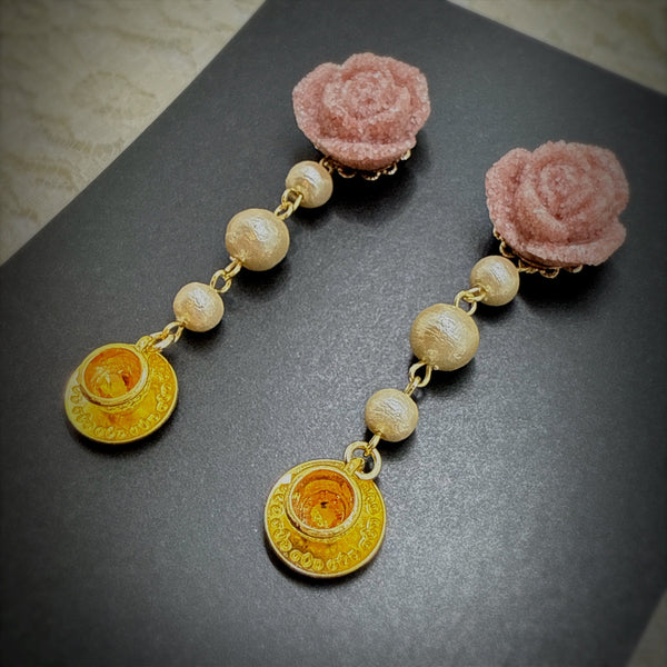 <37125>ブラウンローズシュガーのティーカップピアス