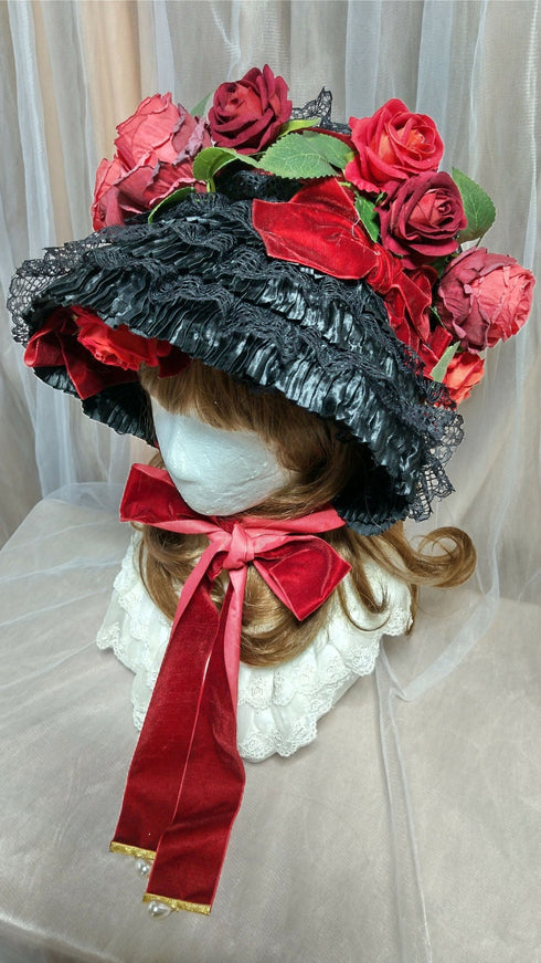 総レースゴージャスボンネット黒×ボルドー
