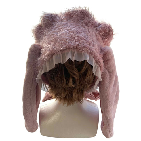 ニットのうさぎヘッドドレス くすみピンク