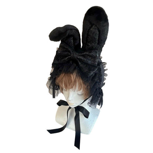 うさぎのヘッドドレス 膨れジャガード ブラック