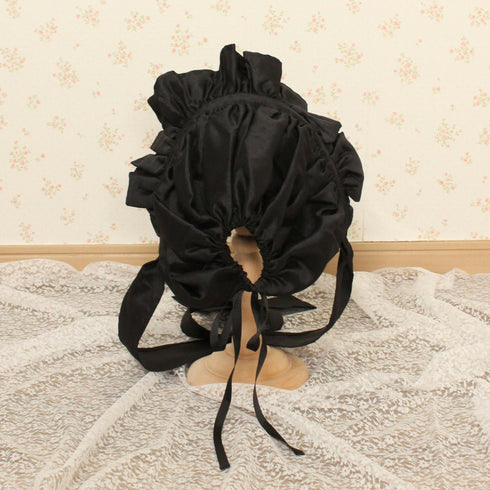 後リボンフルボンネットGoth editionシャンタン ブラック