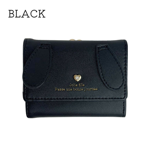 可愛い女の子、素敵な一日を過ごしてね!がま口折財布 LL-1017 【ブラック アイボリー】