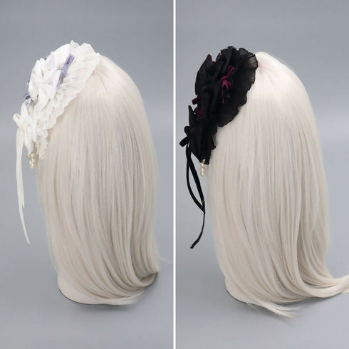 ベルベット リボン レース パールチェーン ヘッドドレス Lolitails+