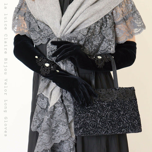 クレールビジューベロアロンググローブ 手袋 レース 【LALUICE】