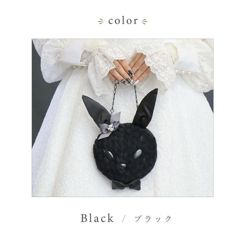 リリラパンポーチ ウサギ うさぎ ラビット バラ レース ブラック ベージュ【LALUICE】
