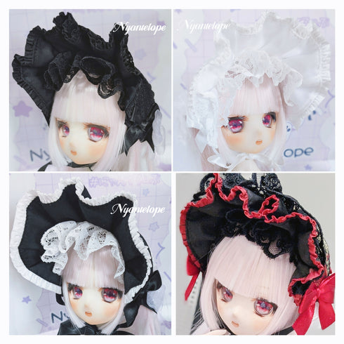 ワイヤー入りハーフボンネット(ドール、ぬいぐるみサイズ)(ブラック、ホワイト、レッド) ゴスロリ 甘ロリ ロリータ ロリィタ