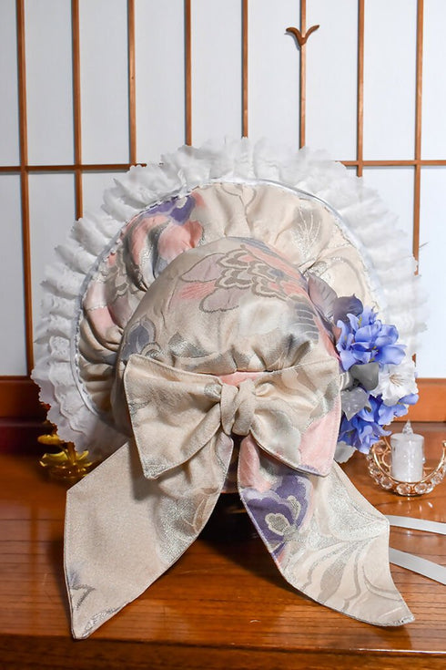 帯ボンネット 白