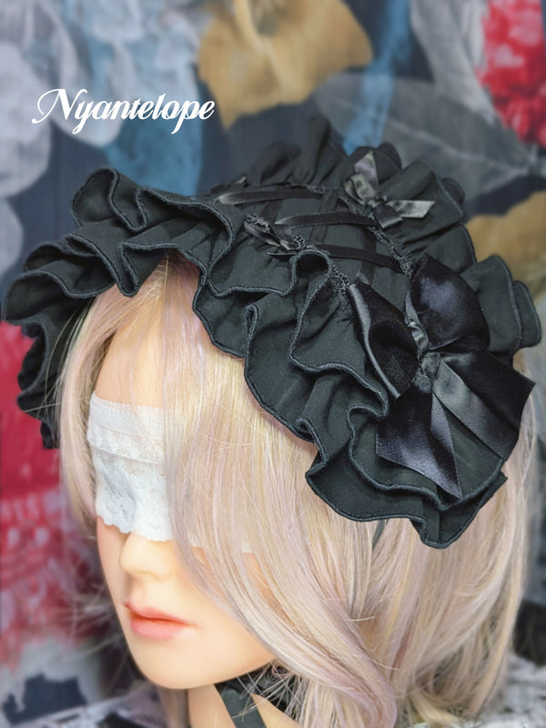 【GLM14】大きめフリルのヘッドドレス(ブラック) ゴスロリ ロリータ ロリィタ