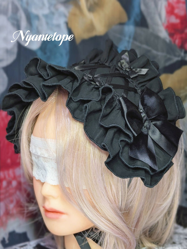 【GLM14】大きめフリルのヘッドドレス(ブラック) ゴスロリ ロリータ ロリィタ