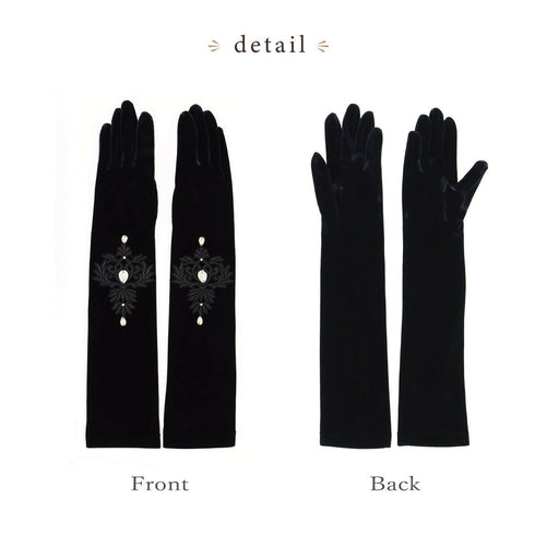 クレールビジューベロアロンググローブ 手袋 レース 【LALUICE】
