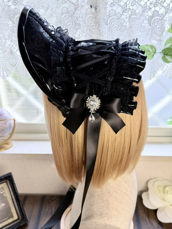 エナメルレザー ボンネット BK