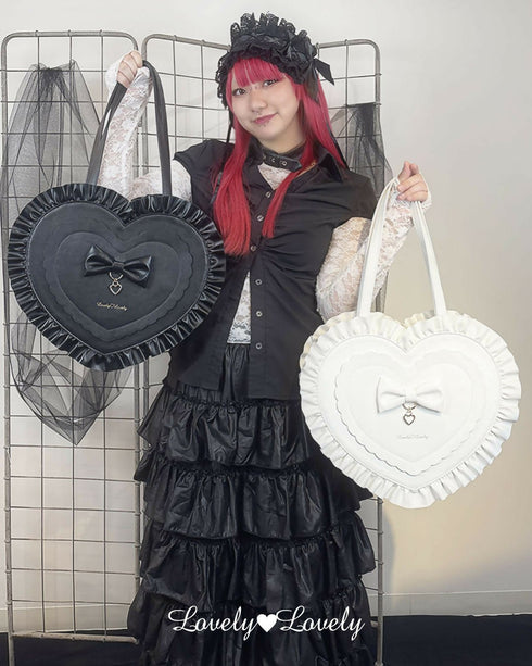 ハートで主役トート LL-1029 【ブラック ホワイト】