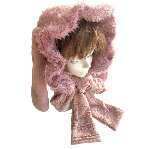 ニットのうさぎヘッドドレス くすみピンク