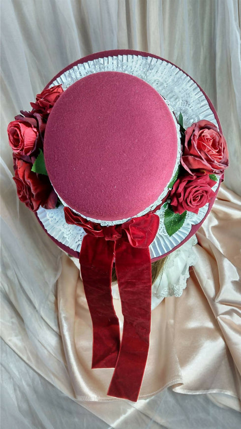 ボルドー薔薇リボンスペシャルフェルトハット