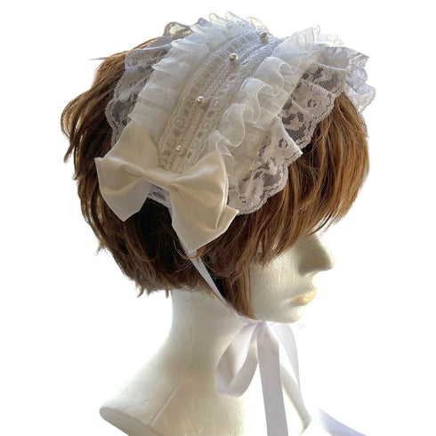 フリルレースとコットンパールのヘッドドレス