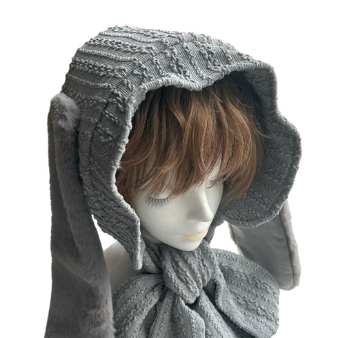 ニットのうさぎヘッドドレス ライトグレー