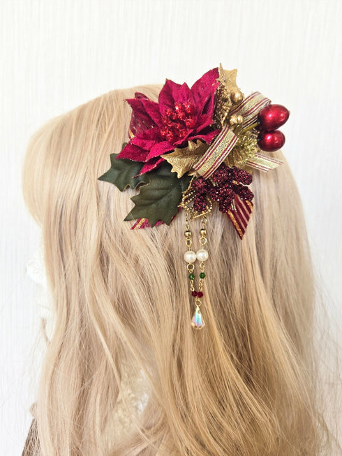 ポインセチアのヘアクリップ