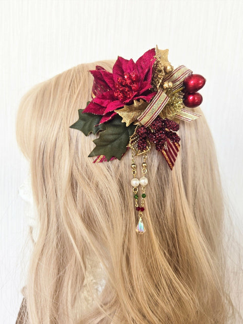 ポインセチアのヘアクリップ