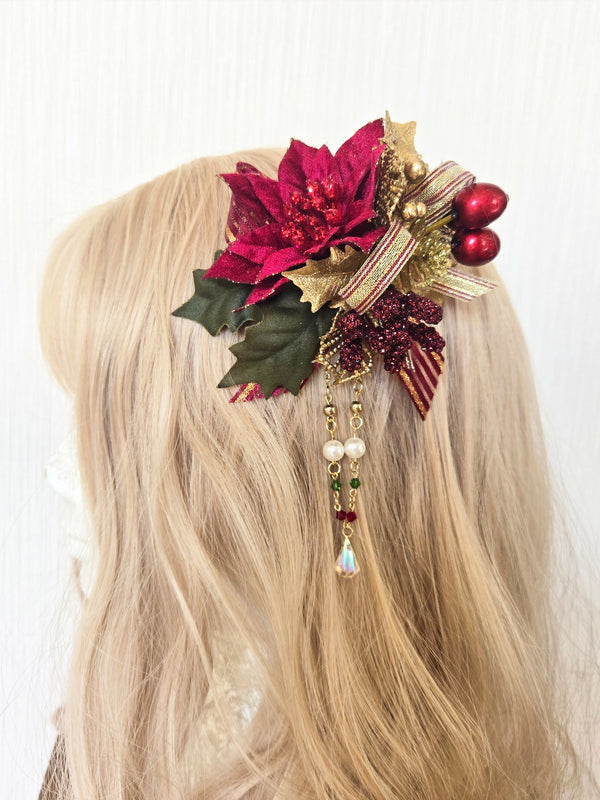 ポインセチアのヘアクリップ